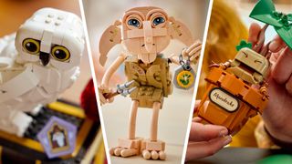 Three Harry Potter Lego sets &mdash; an Hedwig owl, Krecher house elf and a crying Mandrake plant