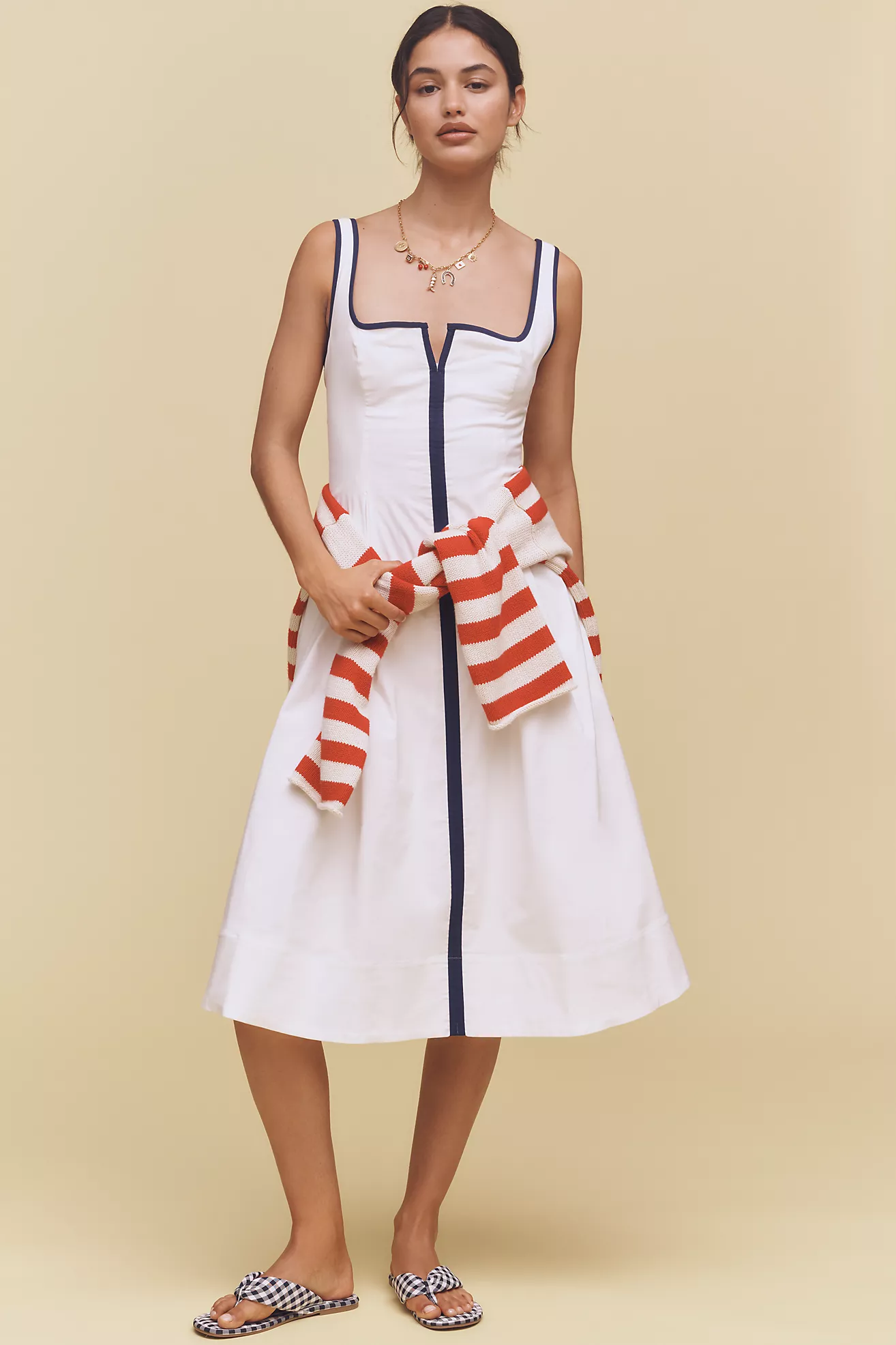 Maeve Sleeveless Notched Square-Neck Midi Dress
