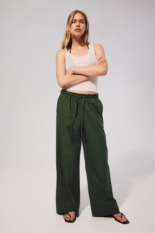 Wide Linen-Blend Trousers