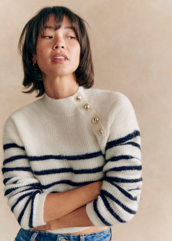 Rudy Jumper - Cream/ Navy - Merino Wool - S&amp;eacute;zane