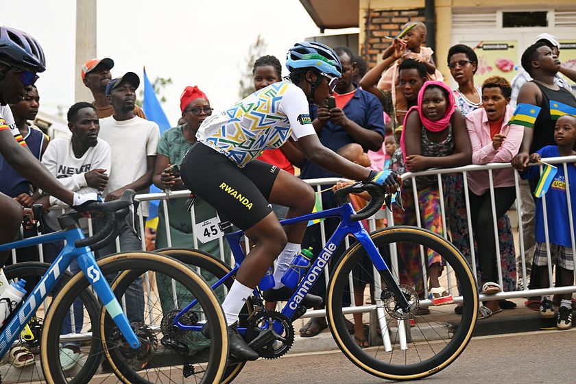 KIGALI, RWANDA - SEPTEMBER 25: Martha Ntakirutimana of Team Rwanda competes during the 98th UCI Cycling World Championships Kigali 2025 - Women Under 23 Road Race a 119,3 km one day race from Kigali to Kigali on September 25, 2025 in Kigali, Rwanda. (Photo by Dario Belingheri/Getty Images)