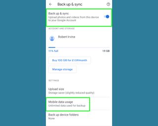 how to upload to Google Photos - backup settings