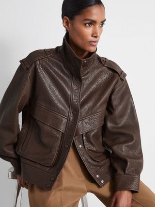 Atelier Grained Leather Jacket in Chocolate