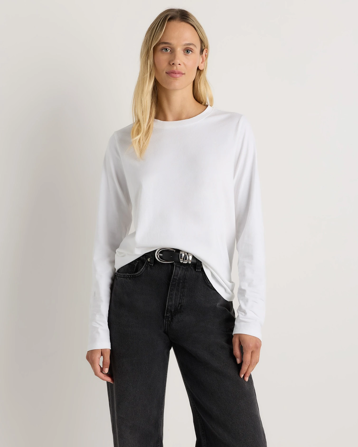 Women's 100% Organic Cotton Long Sleeve Swing Tee in Classic White