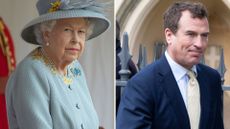 A composite of a picture of Queen Elizabeth in 2021 and a picture of Peter Phillips in 2026