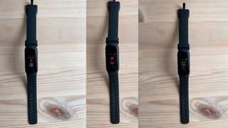 Three angles of the Fitbit Inspire 3 in exercise mode