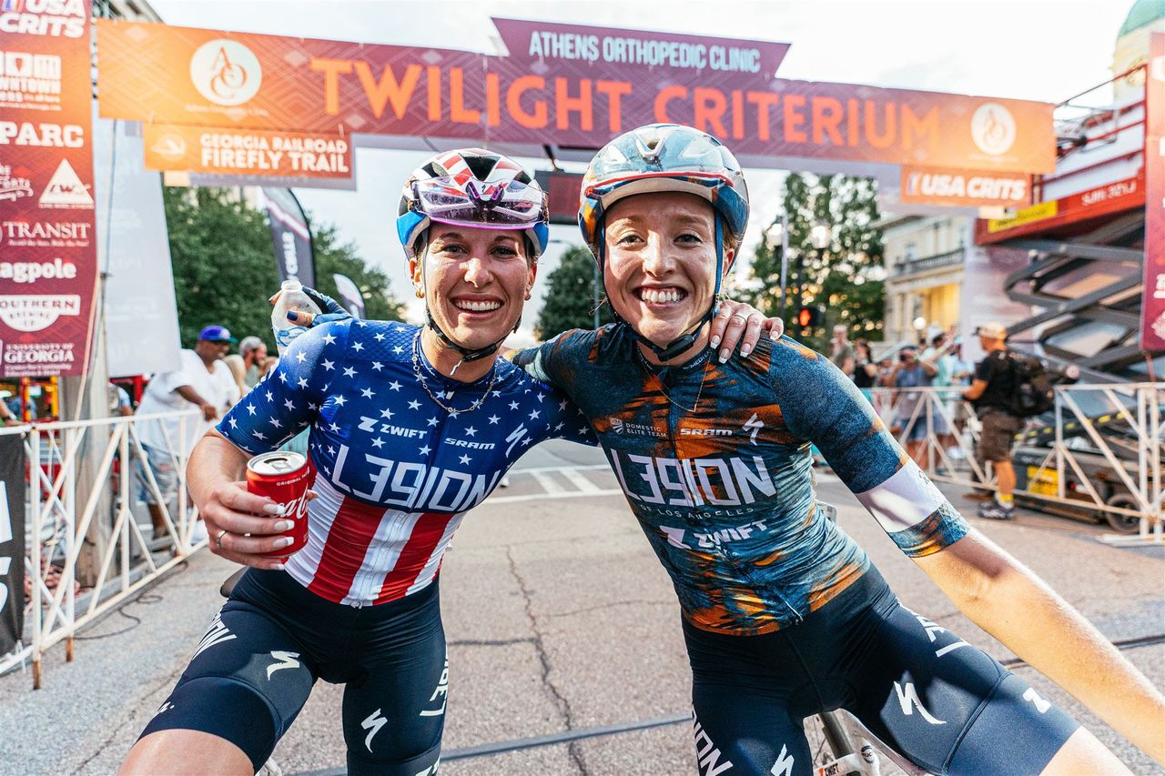 Kendall Ryan and Skylar Schneider of L39ION at the Athens Twilight Criterium