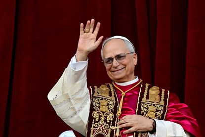 Newly elected Pope Leo XIV, Robert Prevost addresses the crowd