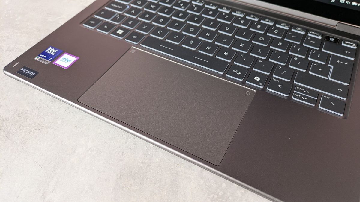 Close-up of touchpad on MSI Prestige 14 Flip AI+