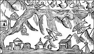 A 1555 engraving of a rain of fish.