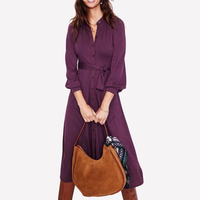 Rowena Trim Jersey Shirt Dress on model 