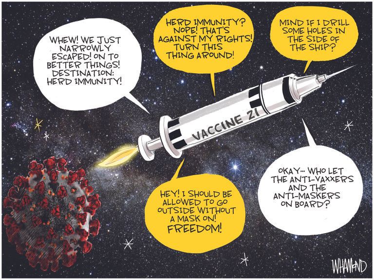 Editorial Cartoon U.S. covid vaccines anti vaxxers