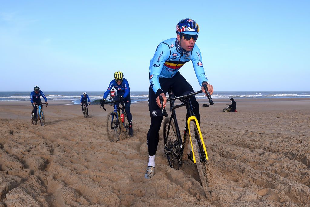 Wout Van Aert battles through the Ostend sand in training