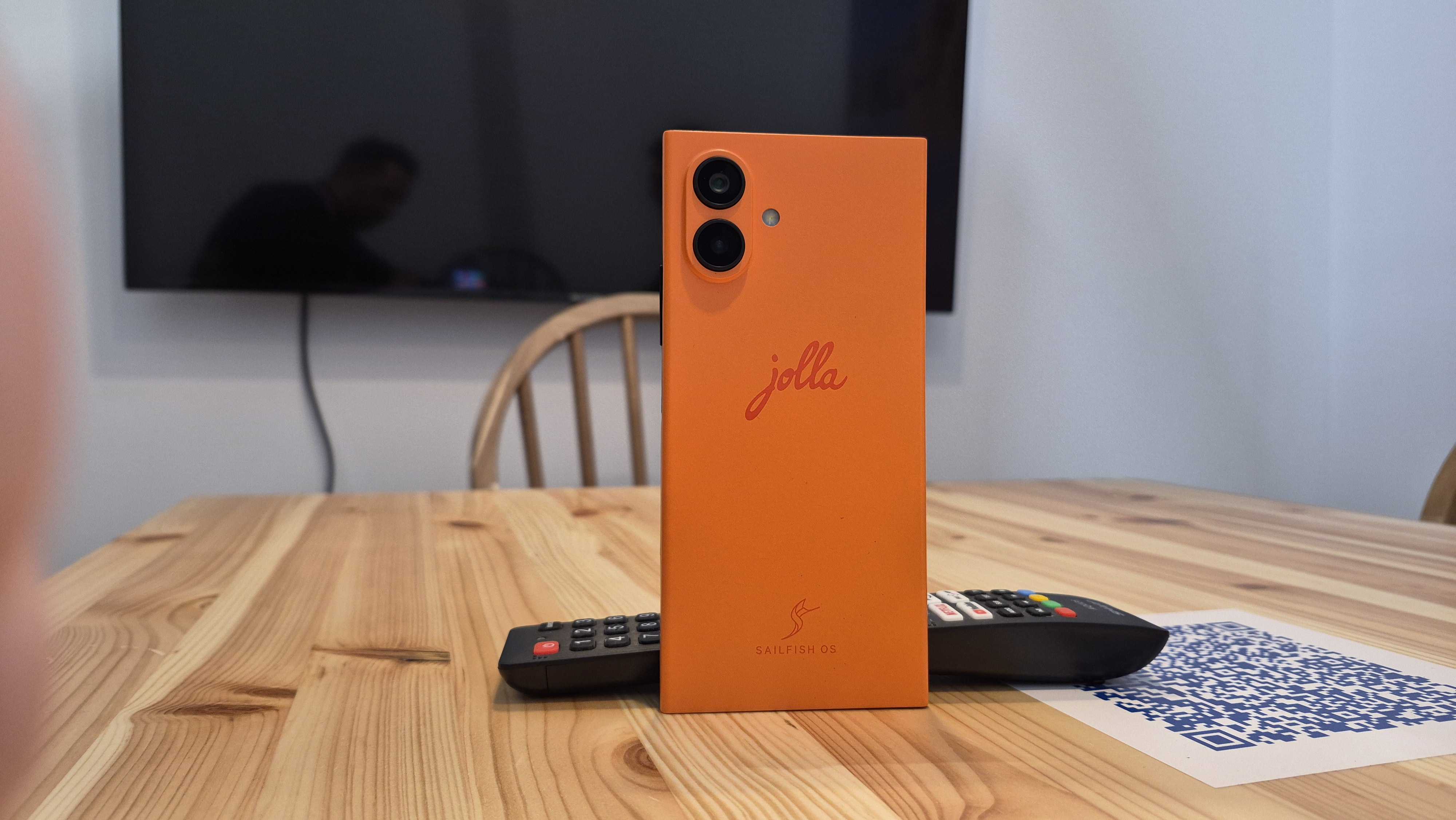 Images of the Jolla Phone including camera lenses and screen display, pictured at MWC 2026 in Barcelona, Spain.
