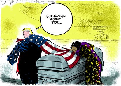 Political cartoon U.S. Trump widow fallen soldier