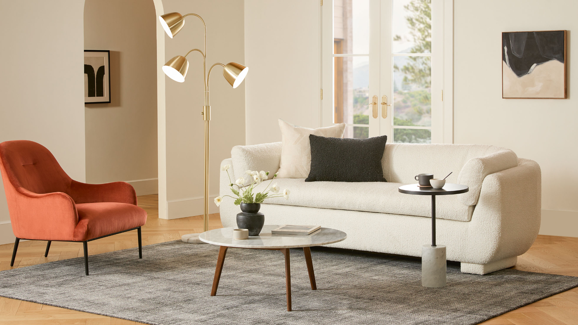 Article Lunaria White Boucle sofa in living room