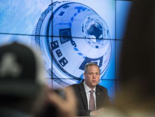 NASA Administrator Jim Bridenstine is seen during a press conference at NASA's Kennedy Space Center following the launch of Boeing’s Starliner spacecraft on a United Launch Alliance Atlas V rocket, on Dec. 20, 2019, at Cape Canaveral Air Force Station in Florida.