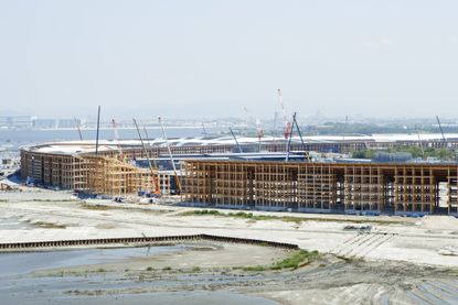 Expo 2025 Osaka in construction, showing the ring out of timber