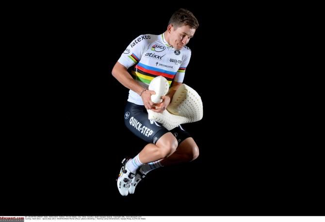 Michal Kwiatkowski (Etixx-QuickStep) with a spring in his step.