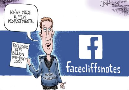 Editorial cartoon U.S. Mark Zuckerberg Facebook stock drop