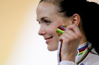 Victoria Pendleton poses with her gold medal