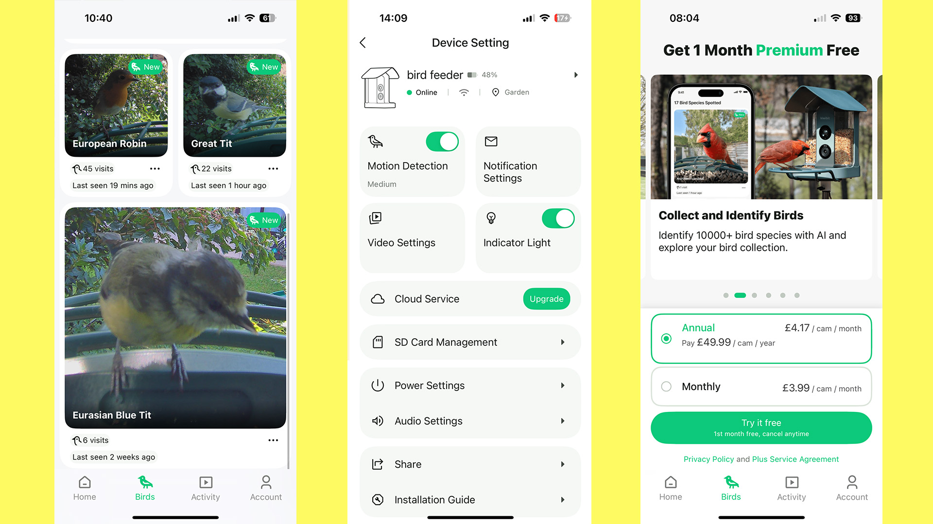Screens from the Kiwibit app