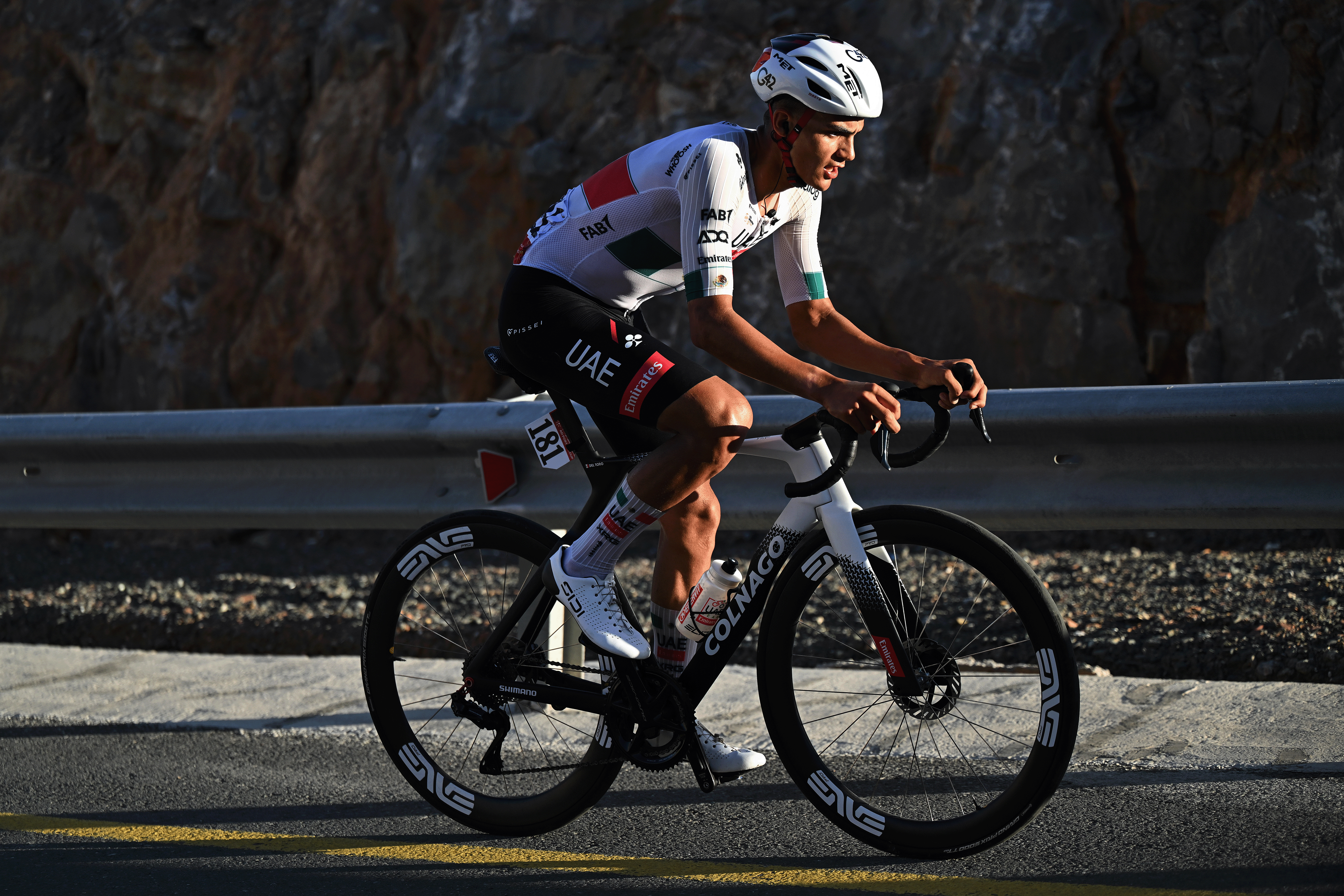 JEBEL MOBRAH, UNITED ARAB EMIRATES - FEBRUARY 18: Isaac Del Toro of Mexico and UAE Team Emirates - XRG competes during the 8th UAE Tour 2026, Stage 3 a 183km stage from Umm al Quwain to Jebel Mobrah 1229m / #UCIWT / on February 18, 2026 in Jebel Mobrah, United Arab Emirates. (Photo by Tim de Waele/Getty Images)
