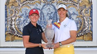 Stacy Lewis and Suzann Pettersen with the Solheim Cup