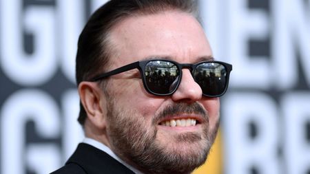 British host Ricky Gervais arrives for the 77th annual Golden Globe Awards on January 5, 2020, at The Beverly Hilton hotel in Beverly Hills, California