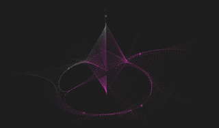 Ethereum logo made up of multi-coloured dots on black background