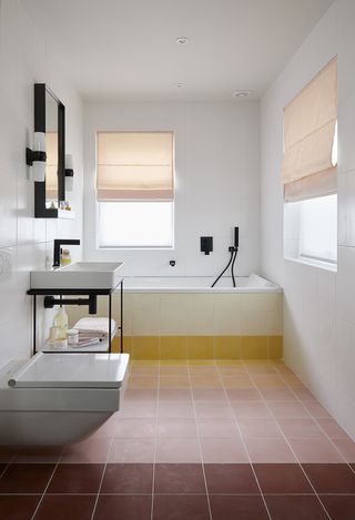 Small bathroom with sunset tiles