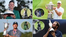 Rory McIlroy, Brooks Koepka, Bryson DeChambeau and Scottie Scheffler kiss Major trophies with close ups of their bags
