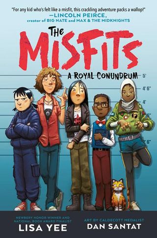 Image of "The Misfits" book cover with cartoon drawing of five teenagers standing against a wall