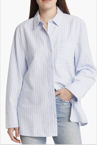 Oversize Stripe Poplin Button-Up Shirt