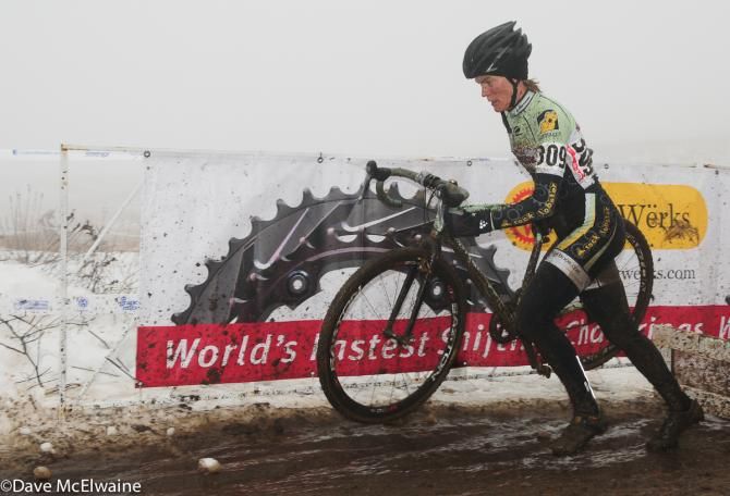 Katie Melena (Bicycle Bluebook) running the barriers