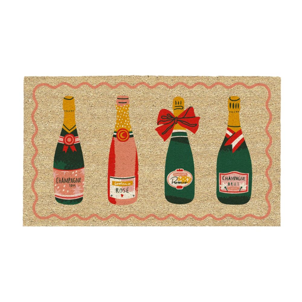 doormat with champagne bottle design