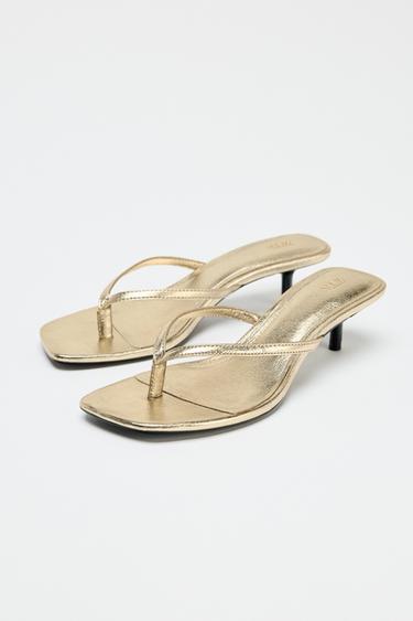 Metallic Kitten-Heel Sandals