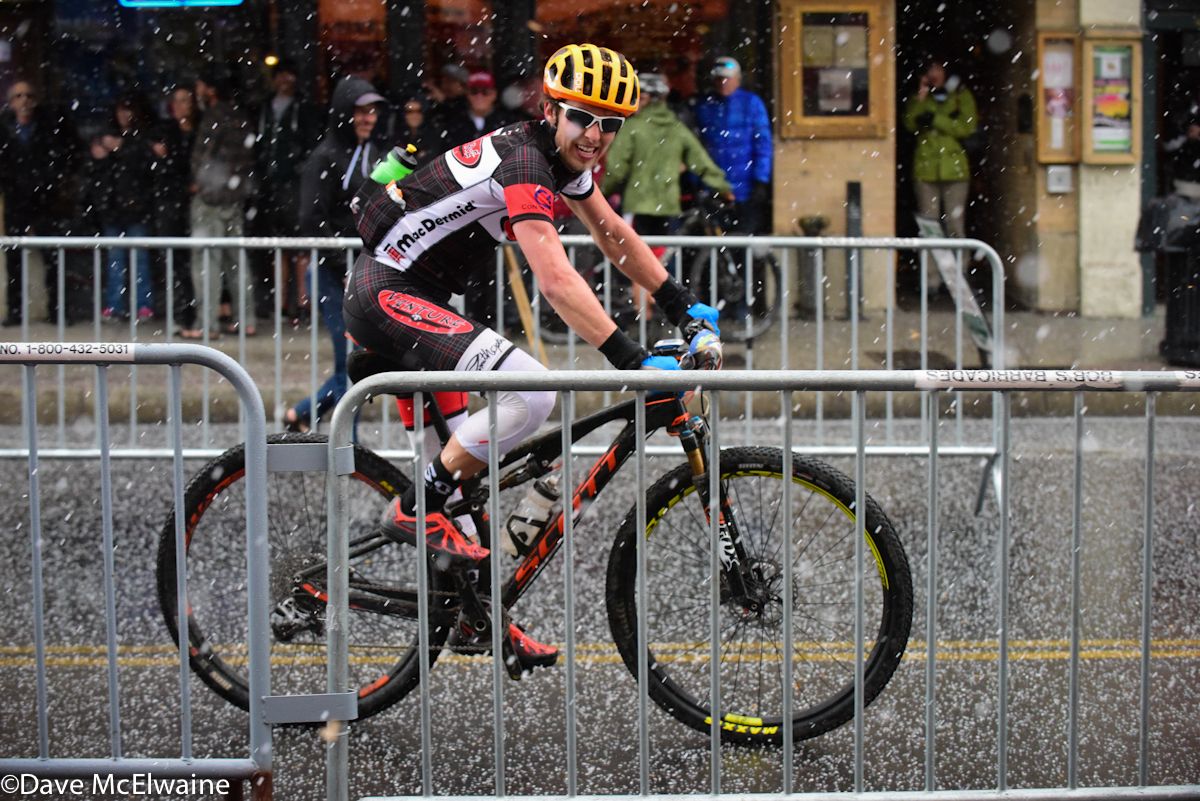 Hail came down quite hard at the men&rsquo;s finish 124