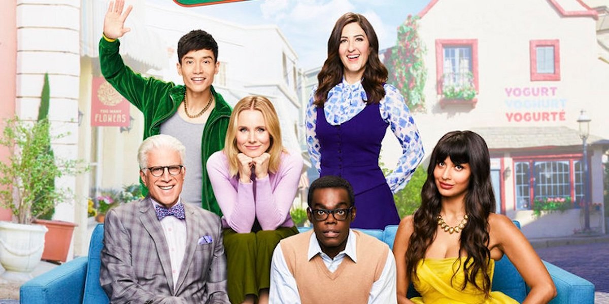 Ted Danson, Jameela Jamil, Manny Jacinto, Kristen Bell, William Jackson Harper, and D&#039;Arcy Carden in