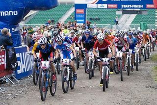 American Mary McConneloug lead the riders out from the start in Fort William in 2006