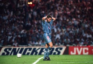Gareth Southgate dejected after missing against Germany at Wembley in Euro 96 (PA)