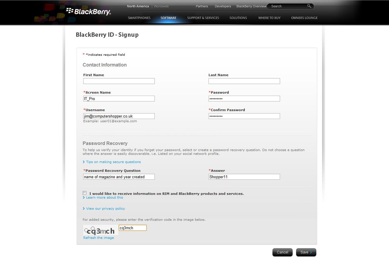 Step 4: Create a Blackberry ID
