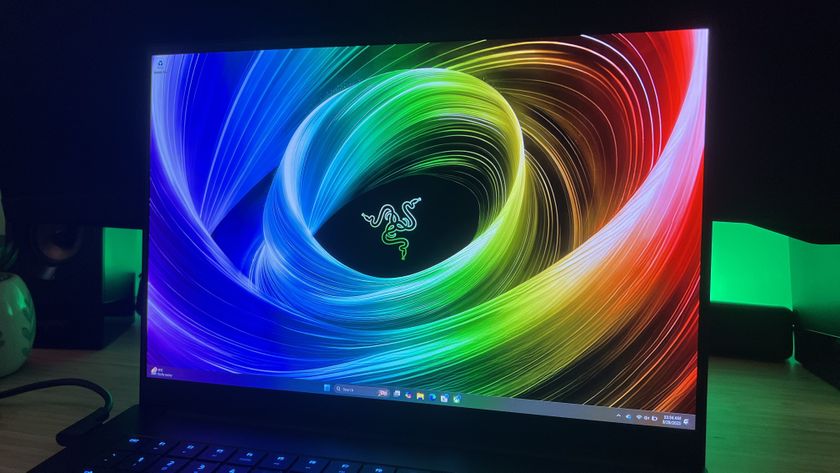 Close up on OLED display of Razer Blade 16 gaming laptop