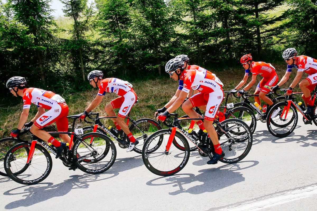 The Adria Mobil team riding in formation
