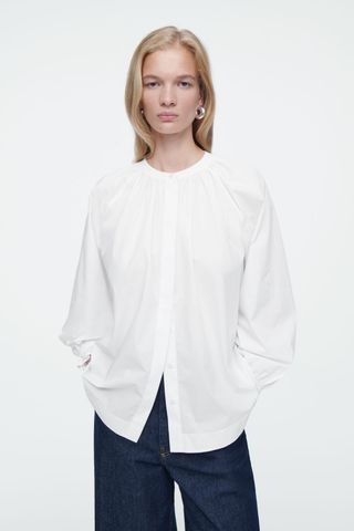 Ruffled-Cuff Gathered Blouse