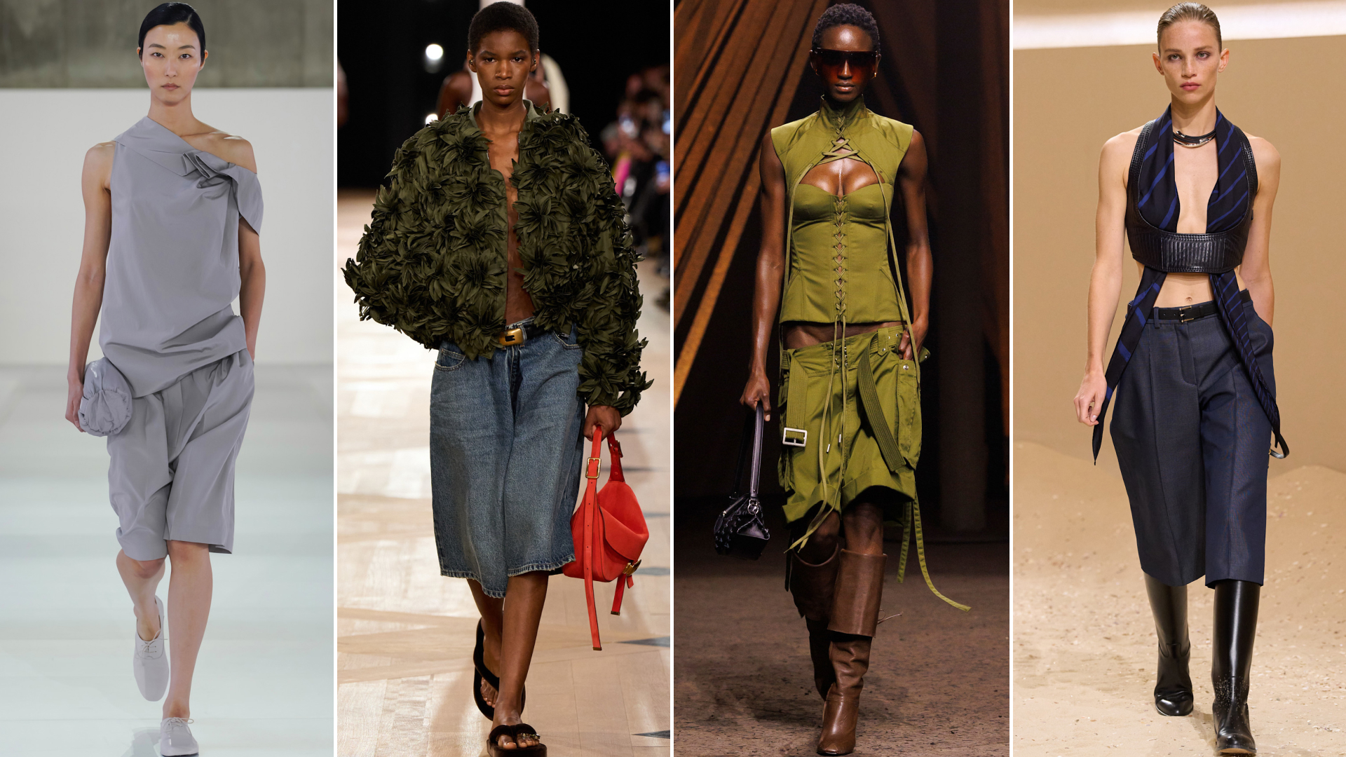 collage of the bermuda shorts trend on spring 2026 runways