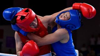 Chang Yuan (red) fights Pang Chol mi (blue) on the Asian Games live stream