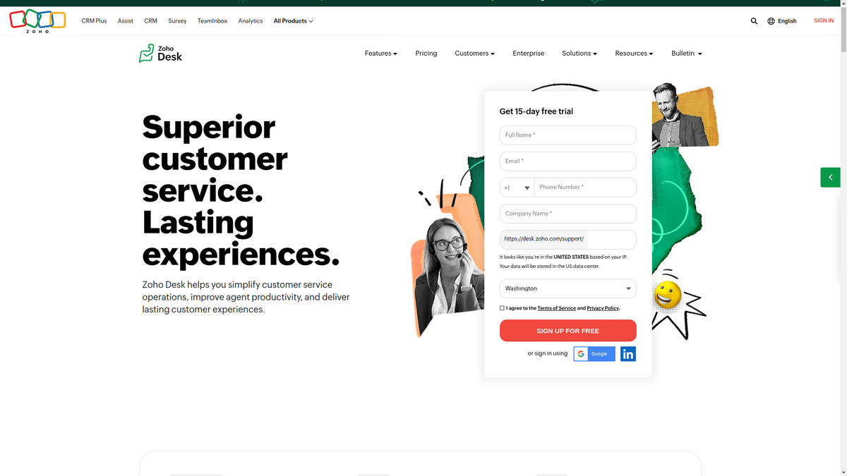 Website screenshot for Zoho Desk 