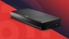 Panasonic DP-UB820 4K Blu-ray player on a colourful background with the TechRadar logo