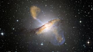 The Centaurus A galaxy with the powerful jets emerging from the supermassive black hole at its center.